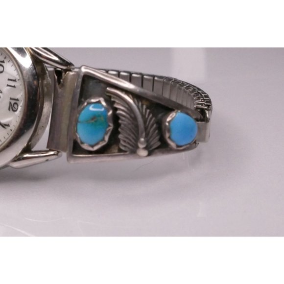 Sterling Silver & Blue Stone Native American Navajo Watch Tips - Picture 2 of 7